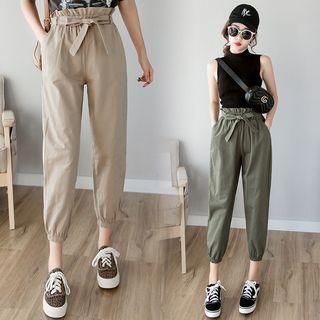 Gather-cuff Frilled Plain Harem Pants