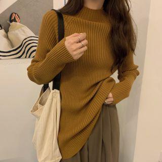 Mock-neck Oversized Ribbed Knit Top