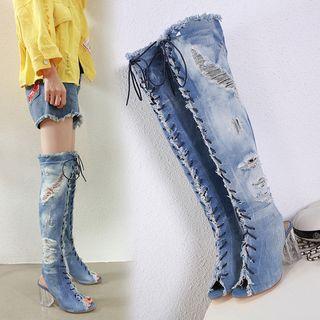 Denim Lace-up Over-the-knee Boots