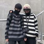 Couple Matching Turtleneck Striped Knit Pullover
