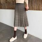 Pleated Houndstooth Midi A-line Skirt