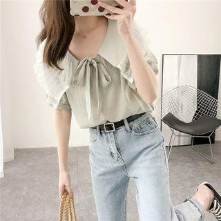 Patchwork Tie-neckline Chiffon Top
