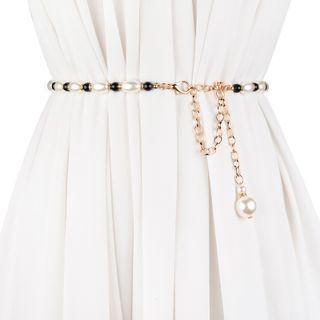 Faux Pearl Beaded Chain Waist Belt