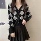 Argyle Buttoned Knit Top Gray & Black - One Size
