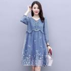 Long-sleeve Floral Embroidered A-line Lace Dress