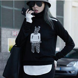 Pattern Turtleneck Mock Two-piece Sweater