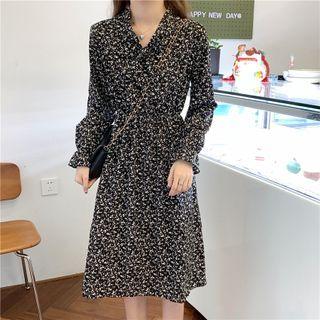 Bow Floral A-line Long-sleeve Dress