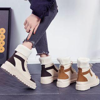 Knit Paneled Lace-up Short Boots