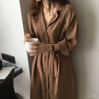 Single-breasted Long-sleeve Midi Shirtdress