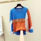 Sequined Color-block Knit Sweater