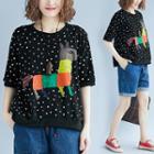 Printed Dotted Elbow Sleeve T-shirt