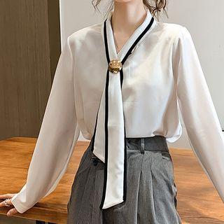 Tie-neck Metal Disc Blouse