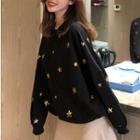 Star Print Long-sleeve Sweater Black - One Size