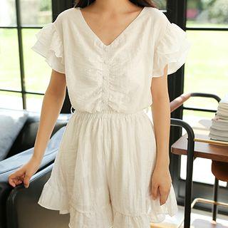 Ruffle-sleeve V-neck Playsuit