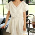 Ruffle-sleeve V-neck Playsuit