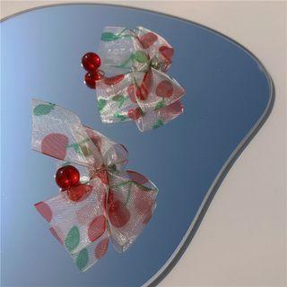 Dotted Mesh Bow Bead Drop Earring / Clip-on Earring