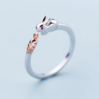 925 Sterling Silver Rabbit & Carrot Open Ring S925 Silver - As Shown In Figure - One Size