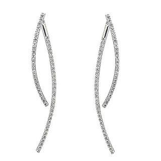 Rhinestone Curved Fringed Earring Silver - One Size