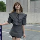 Short-sleeve Frilled Blouse / High-waist Slim-fit Skort