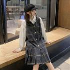 Plain Loose-fit Shirt / V-neck Plaid Dress