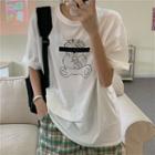 Plaid Harem Pants / Short-sleeve Bear Print T-shirt