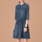 Elbow-sleeve Denim Minidress