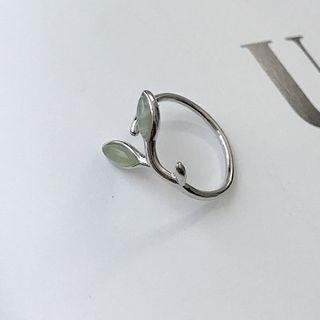 925 Sterling Silver Leaf Ring K443 - Leaf - White Gold - One Size
