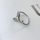 925 Sterling Silver Leaf Ring K443 - Leaf - White Gold - One Size