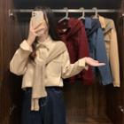 Mock Two-piece Long-sleeve Shirt + Knit Shawl