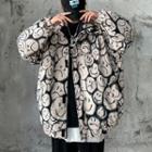 Smiley Face Print Zip-up Jacket