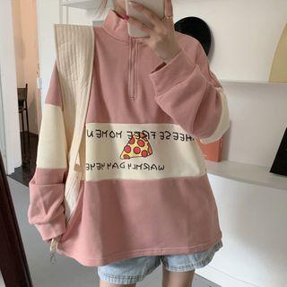 Pizza Print Half-zip Pullover