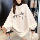 Mock Two-piece Lace Trim Letter Embroidered Sweatshirt