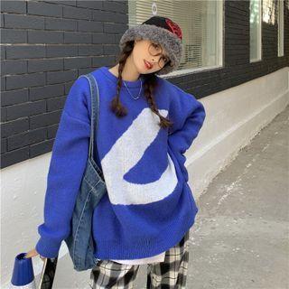 Round Neck Loose-fit Sweater Blue - One Size