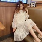 Lace Long-sleeve Midi Dress Off-white - One Size
