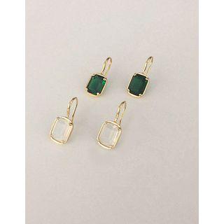 Gem Hook Earring / Twist Ear Cuff Set (2 Pcs)