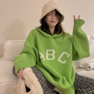 Lettering Jacquard Hooded Sweater
