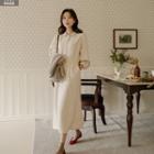 Puff-sleeve Half-placket Long Dress