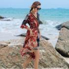 Elbow Sleeve Print V-neck Sundress