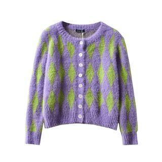 Argyle Cardigan Purple - One Size