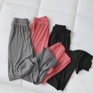 Band-waist Plain Wide-leg Pants