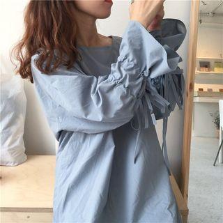 Tie-sleeve Plain Dress Blue - One Size