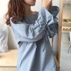 Tie-sleeve Plain Dress Blue - One Size