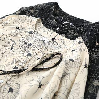 Flower Print Long-sleeve Buttoned Dress