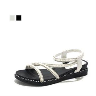 Woven-strap Rhinestone-trim Sandals