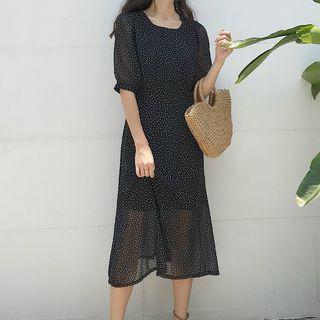 Dotted Short-sleeve A-line Chiffon Dress