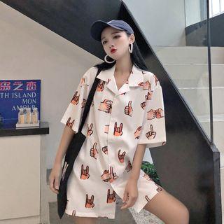 Elbow-sleeve Hand Print Shirt