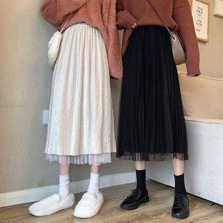 Reversible Mesh Panel Midi A-line Skirt