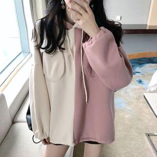 Color Block Long-sleeve Hooded Pullover