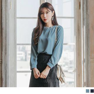 Lace Trim Neckline Chiffon Top