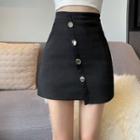 High-waist Plain Button-up Skirt
